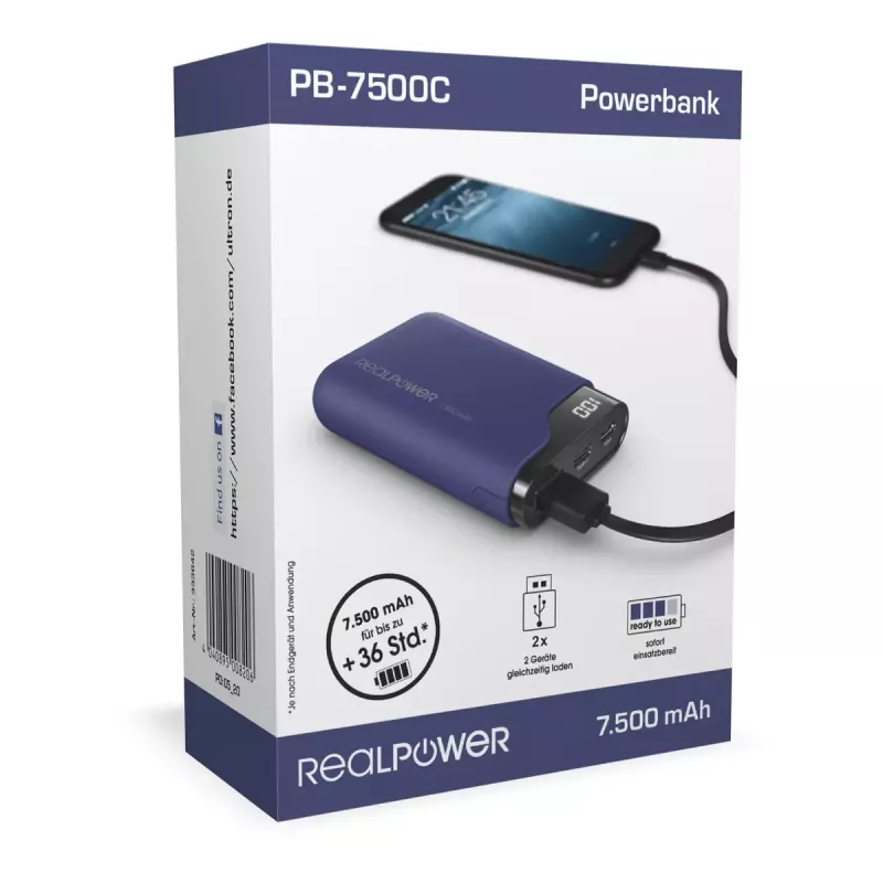 Bateria portátil RealPower PB-7500C 7500 mAh