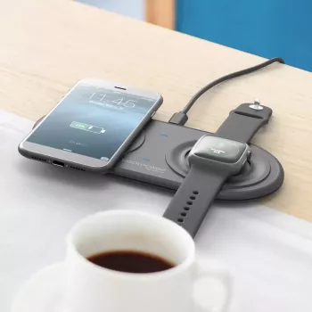 Carregador de interior USB RealPower ChargeAIR Duo para smartphone e smartwatch Preto