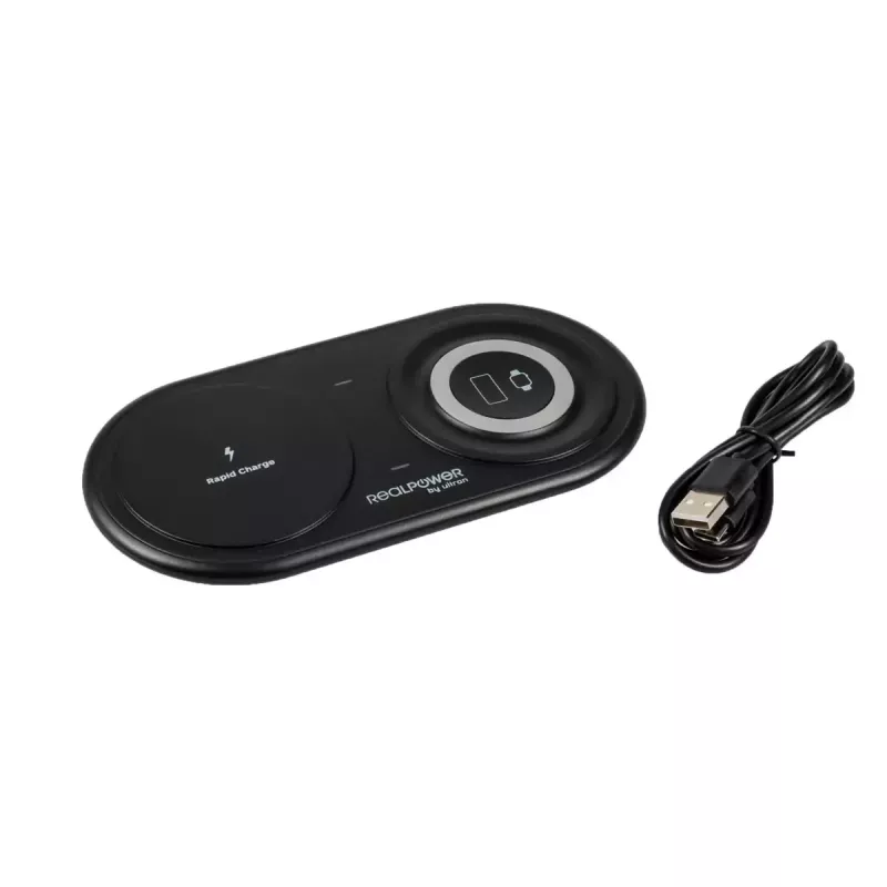 Carregador de interior USB RealPower ChargeAIR Duo para smartphone e smartwatch Preto