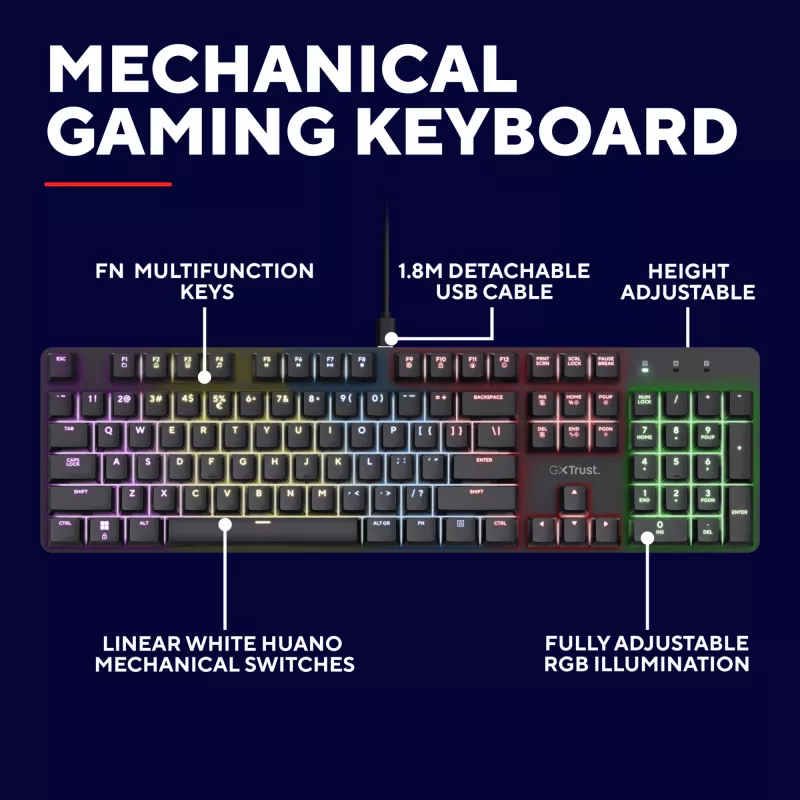 Teclado gaming Trust GXT 871 Zora Mecânico USB RGB Preto