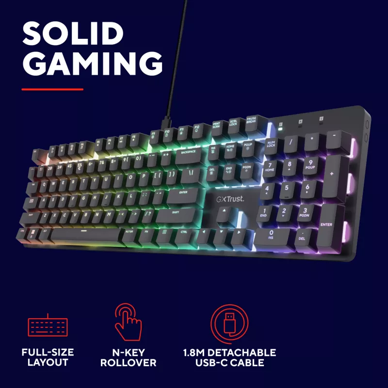 Teclado gaming Trust GXT 871 Zora Mecânico USB RGB Preto
