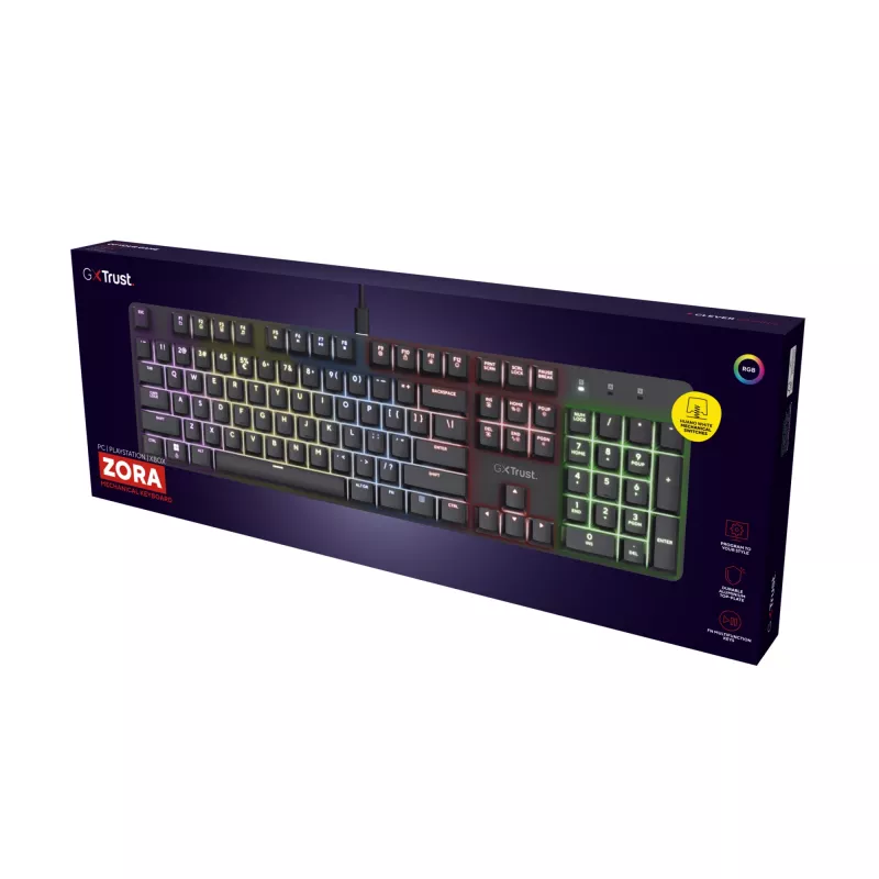 Teclado gaming Trust GXT 871 Zora Mecânico USB RGB Preto