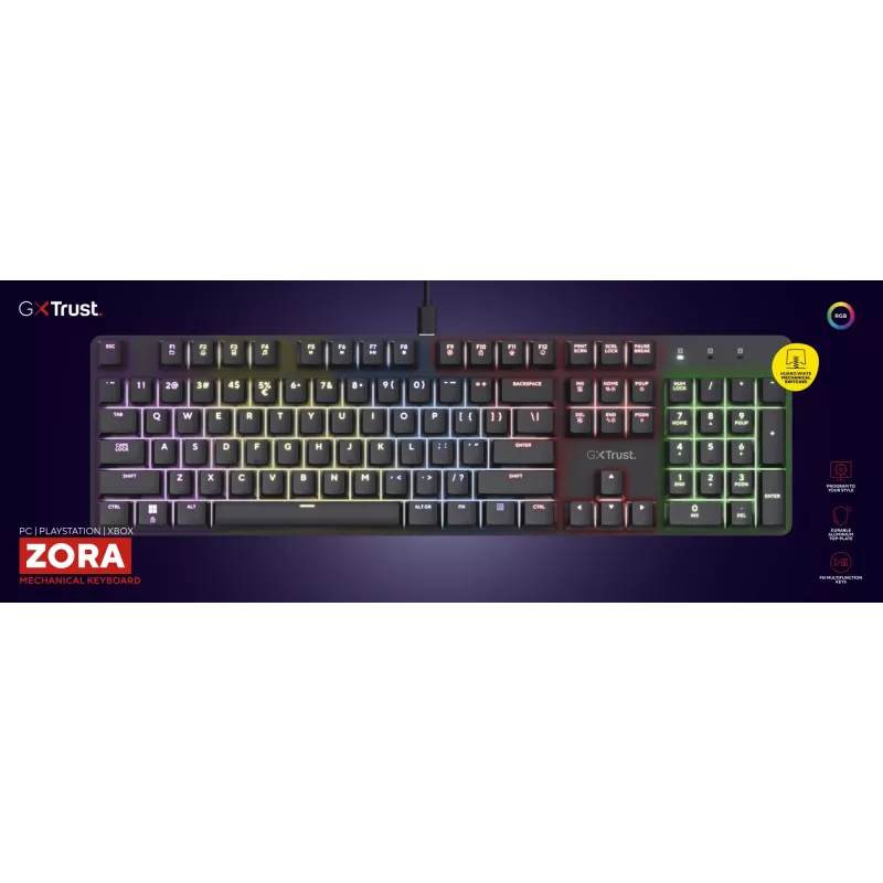 Teclado gaming Trust GXT 871 Zora Mecânico USB RGB Preto