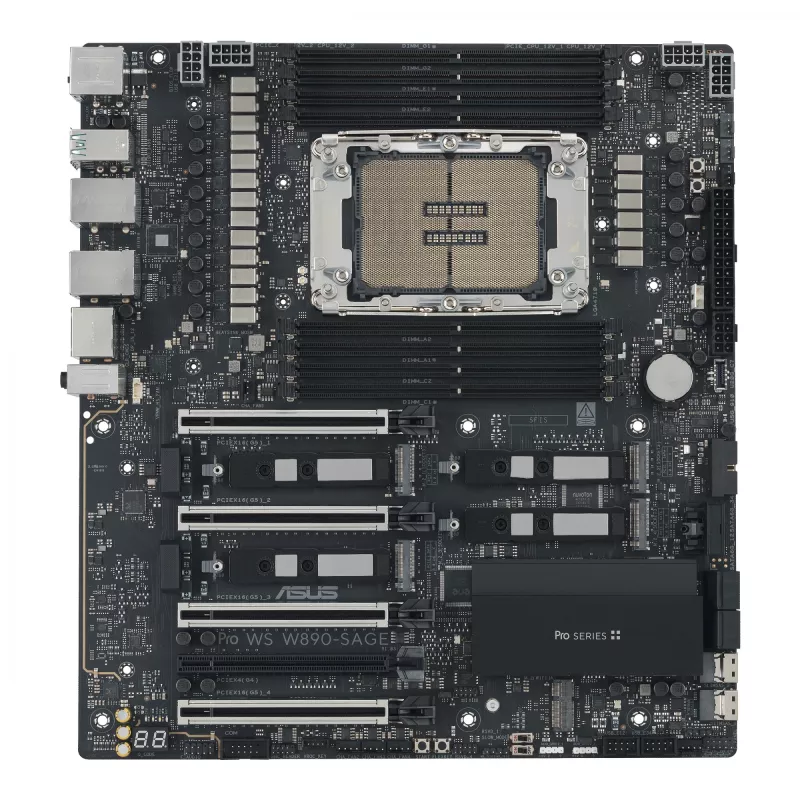 Placa-mãe ASUS PRO WS W890-SAGE — Intel W890, LGA 4710-2, CEB, 8× DIMM, DDR5, Quad-channel, Ethernet 2.5G e 10G
