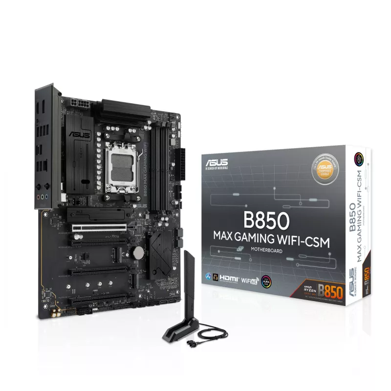 Placa-mãe ASUS B850 MAX GAMING WIFI Socket AM5 ATX, AMD B850, DDR5, 4 DIMM, 256 GB, Wi‑Fi 6E, Ethernet 2.5Gb