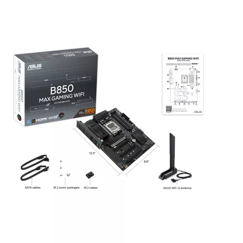 Placa-mãe ASUS B850 MAX GAMING WIFI Socket AM5 ATX, AMD B850, DDR5, 4 DIMM, 256 GB, Wi‑Fi 6E, Ethernet 2.5Gb