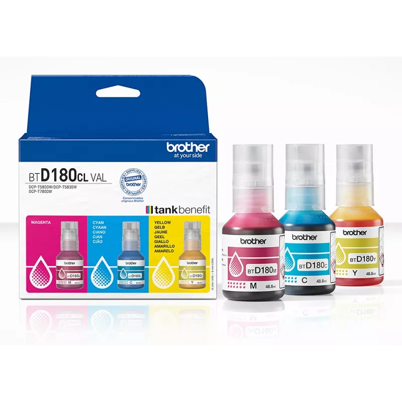 Frascos de tinta originais Brother BTD180CLVAL 3 peças ciano magenta amarelo