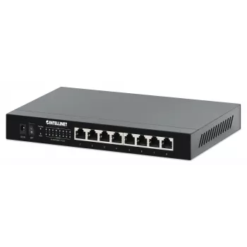 Intellinet Switch Ethernet PoE+ 8 portas 2,5G Oito portas PSE PoE+ 10/100/1000/2500 Mbps, orçamento de energia PoE de 100 W, não gerido, formato de secretária, opção de montagem na parede