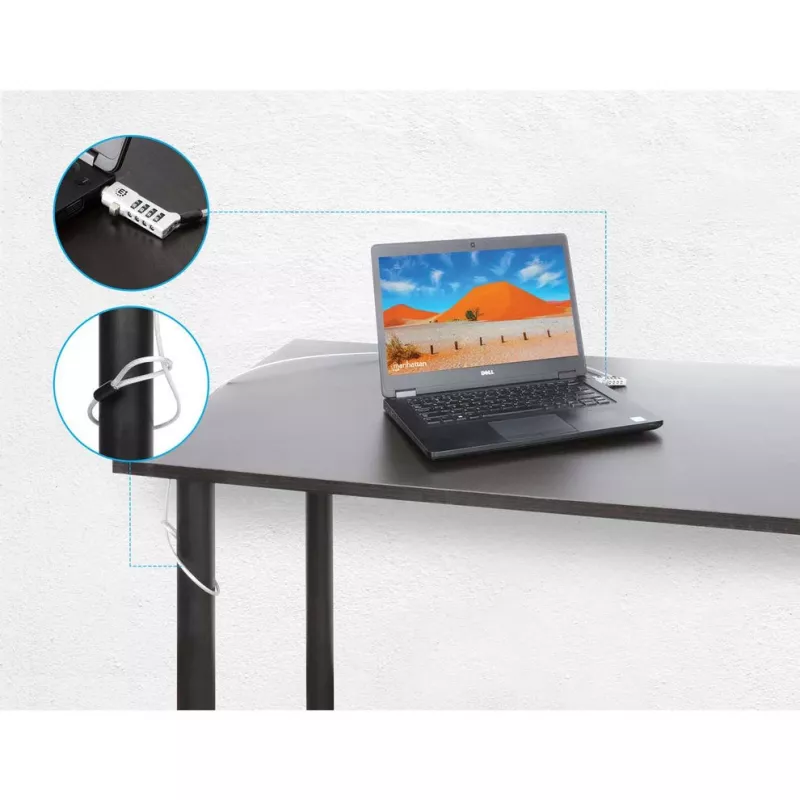 Manhattan Fechadura universal combinada para portátil para Noble Wedge®, Nano e K-Slot, fechadura antifurto 3-em-1 segura para portátil, combinação de 4 dígitos redefinível, 1,8 m, cabo de aço-carbono resistente ao corte, revestimento de PVC translúcido, prateado
