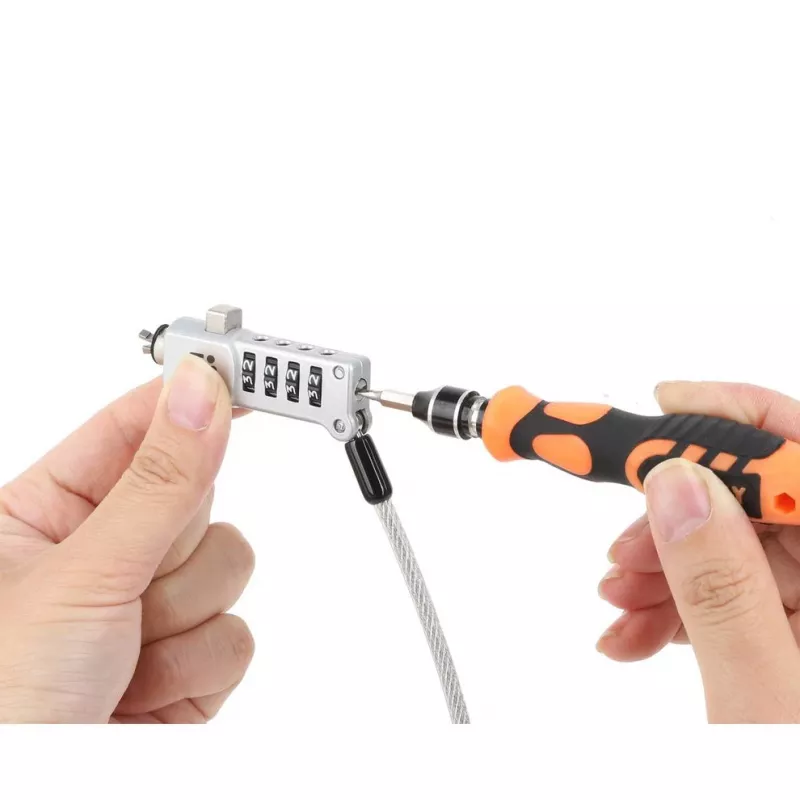 Manhattan Fechadura universal combinada para portátil para Noble Wedge®, Nano e K-Slot, fechadura antifurto 3-em-1 segura para portátil, combinação de 4 dígitos redefinível, 1,8 m, cabo de aço-carbono resistente ao corte, revestimento de PVC translúcido, prateado