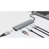 Manhattan Dock/Hub USB-C com leitor de cartões, ligações (x5): HDMI, USB-A (x2) e USB-C (x2), com Power Delivery (PD) 100W – requer carregador USB-C externo (não incluído). Alimentado por USB (sem fonte de alimentação externa necessária), quando o PD não é utilizado
