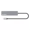 Manhattan Dock/Hub USB-C com leitor de cartões, ligações (x5): HDMI, USB-A (x2) e USB-C (x2), com Power Delivery (PD) 100W – requer carregador USB-C externo (não incluído). Alimentado por USB (sem fonte de alimentação externa necessária), quando o PD não é utilizado