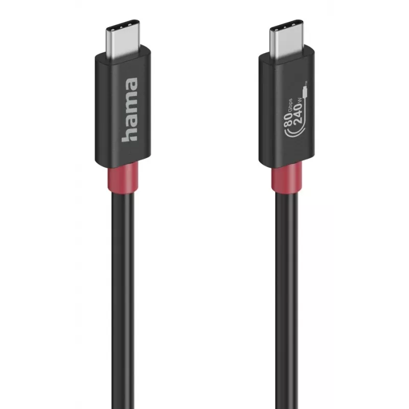 Cabo USB-C Hama, E-Marker, USB4 Gen4, 80 Gbit/s, 5 A, 240 W, 1,00 m