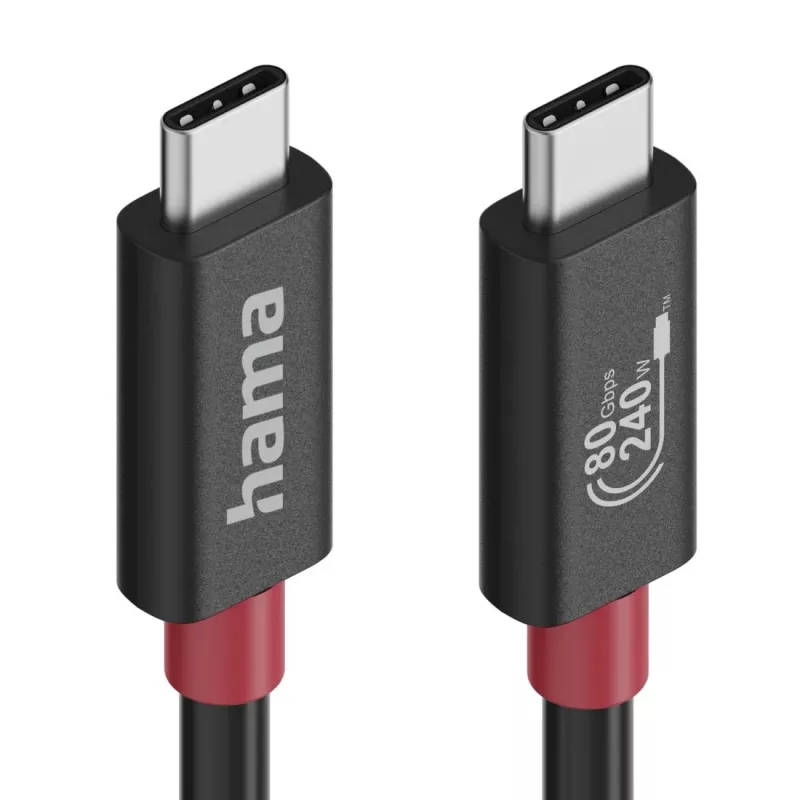 Cabo USB-C Hama, E-Marker, USB4 Gen4, 80 Gbit/s, 5 A, 240 W, 1,00 m