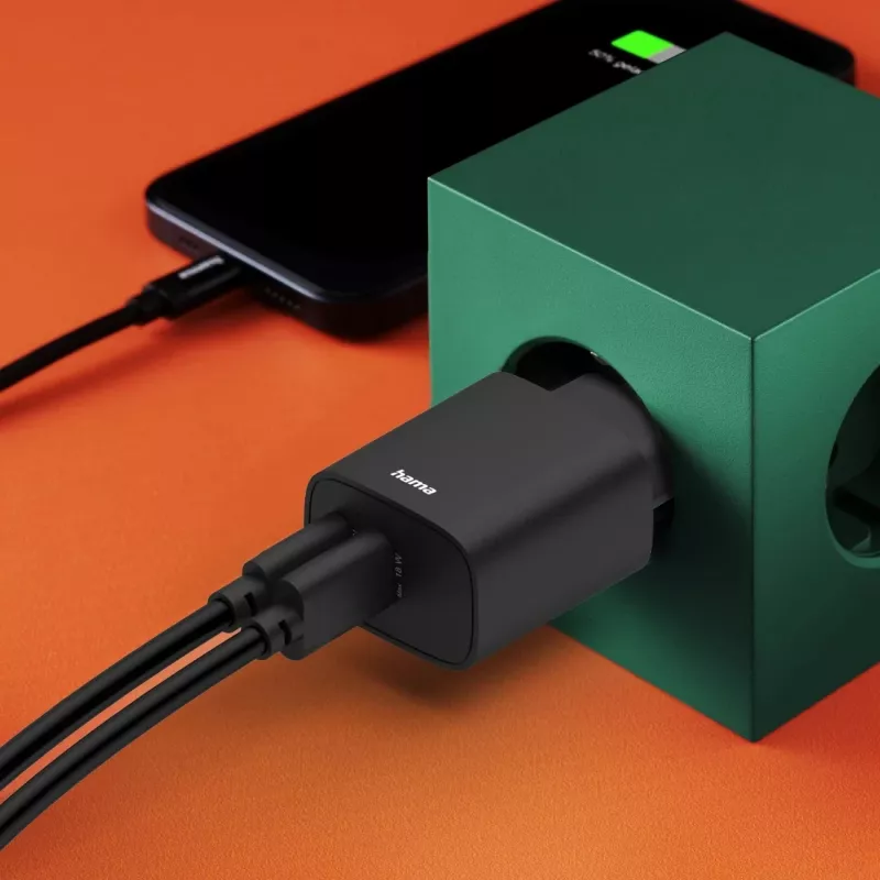 Carregador móvel Hama 00201960 para headset, powerbank, smartphone, tablet preto carregamento rápido AC interior