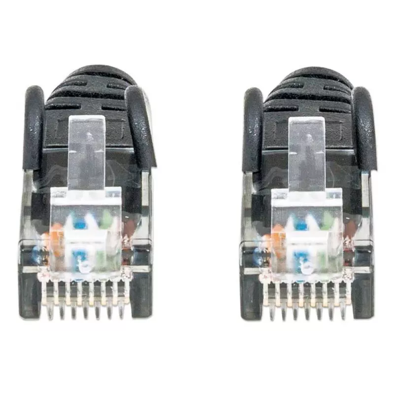 Cabo de rede Patch Intellinet, Cat6, 1m, Preto, CCA, U/UTP, PVC, RJ45, contactos banhados a ouro, proteção das patilhas, bainha anti-dobras, garantia vitalícia