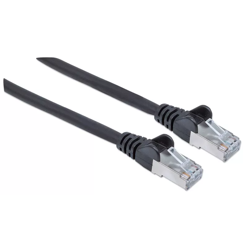 Cabo de rede patch Intellinet, Cat6, 10 m, preto, cobre, S/FTP, LSOH/LSZH, PVC, RJ45, contactos banhados a ouro, proteção da patilha, bainha de proteção contra dobras, garantia vitalícia