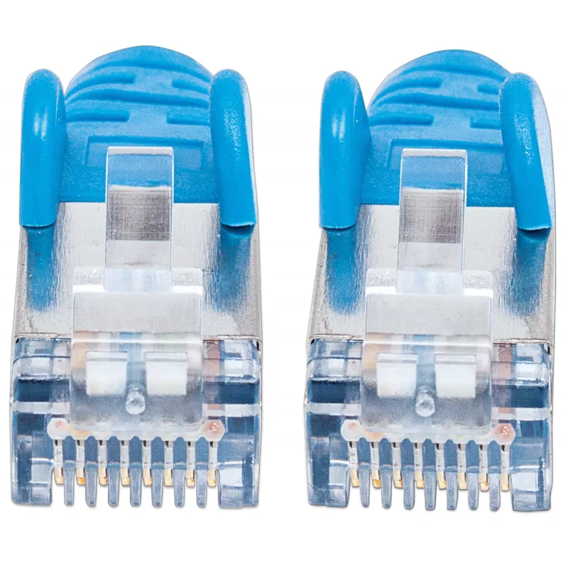 Cabo de rede patch Intellinet, Cat6, 0,5 m, azul, cobre, S/FTP, LSOH / LSZH, PVC, RJ45, contactos banhados a ouro, snagless, com proteção contra dobras, garantia vitalícia