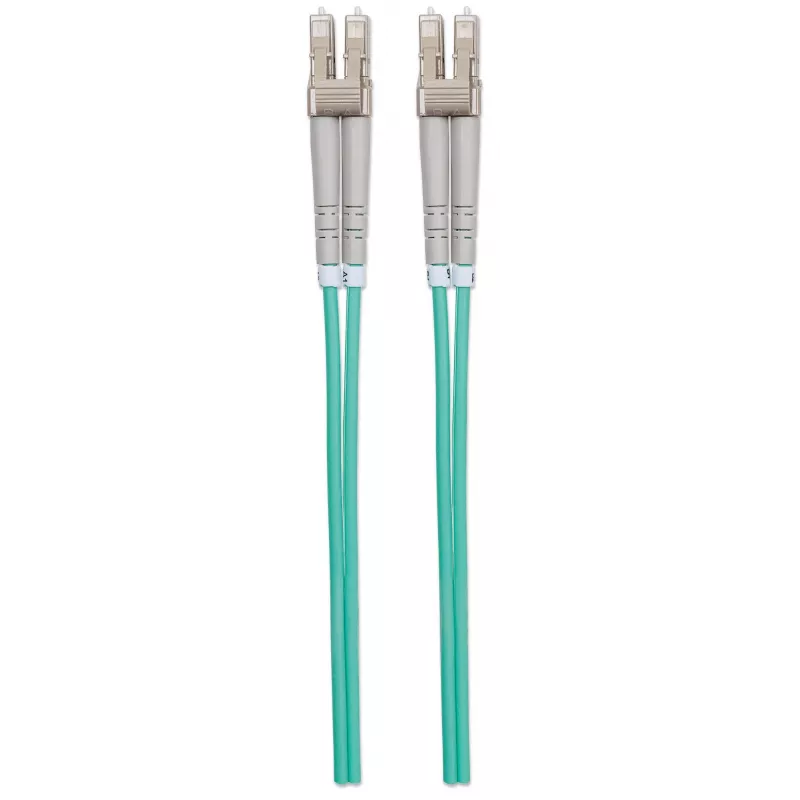 Cabo de fibra ótica patch Intellinet, OM3, LC/LC, 3 m, aqua, duplex, multimodo, 50/125 µm, LSZH, fibra, garantia vitalícia