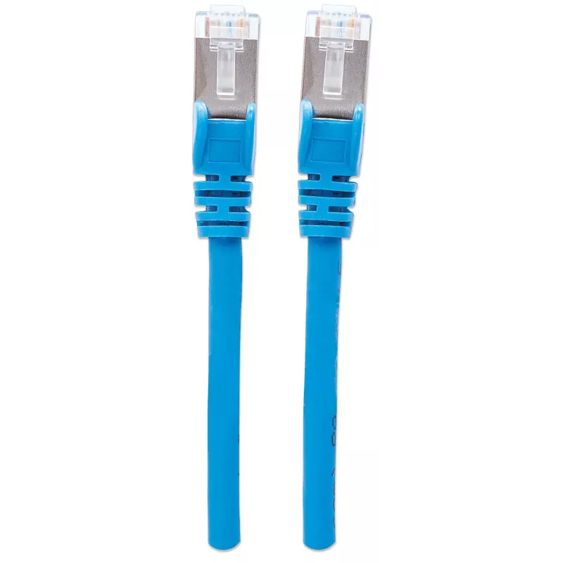 Cabo de rede patch Intellinet, Cat6A, 3 m, azul, cobre, S/FTP, LSOH / LSZH, PVC, RJ45, contactos banhados a ouro, proteção da patilha, bainha de proteção contra dobras, garantia vitalícia