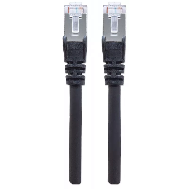 Cabo de rede patch Intellinet, Cat6A, 5 m, preto, cobre, S/FTP, LSOH / LSZH, PVC, RJ45, contactos banhados a ouro, snagless, bainha de proteção contra dobras, garantia vitalícia