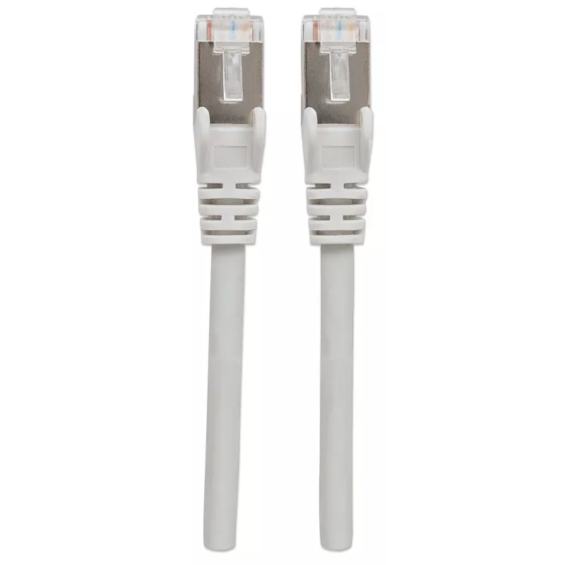Cabo de rede patch Intellinet, Cat6A, 1,5 m, cinzento, cobre, S/FTP, LSOH / LSZH, PVC, RJ45, contactos banhados a ouro, bainha de proteção contra dobras, com alívio de tensão, garantia vitalícia