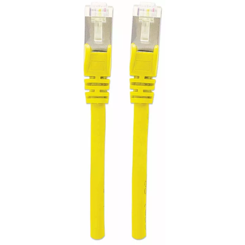 Cabo de rede patch Intellinet, cabo Cat7/ficha Cat6A, 1,5 m, amarelo, cobre, S/FTP, LSOH / LSZH, PVC, RJ45, contactos banhados a ouro, sem patilha, com proteção contra dobras, garantia vitalícia