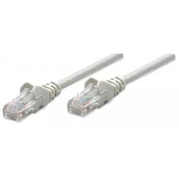 Cabo de rede patch Intellinet, Cat5e, 0,5 m, cinzento, CCA, U/UTP, PVC, RJ45, contactos banhados a ouro, sem patilha, proteção contra dobras, garantia vitalícia