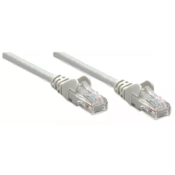 Cabo de rede patch Intellinet, Cat5e, 0,5 m, cinzento, CCA, U/UTP, PVC, RJ45, contactos banhados a ouro, sem patilha, proteção contra dobras, garantia vitalícia
