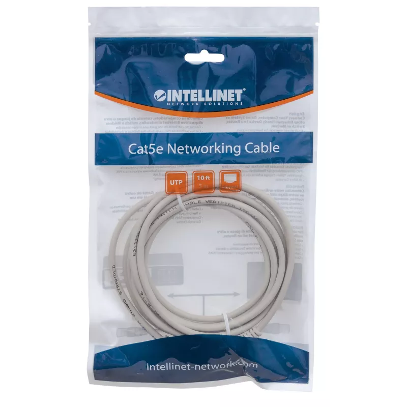 Cabo de rede patch Intellinet, Cat6, 7,5 m, cinzento, CCA, U/UTP, PVC, RJ45, contactos banhados a ouro, proteção anti-dobra sem patilha, garantia vitalícia
