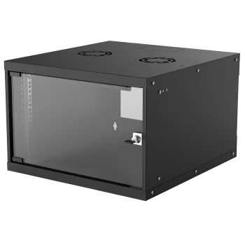 Armário de rede Intellinet 19 polegadas – montagem na parede (Basic), 6HE, 560 mm de profundidade, preto, desmontado, máx. 50 kg, profundidade útil 500 mm, porta de vidro, rack, peças para montagem na parede (por exemplo, parafusos e buchas) não incluídas