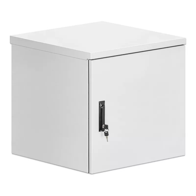 Caixa de parede industrial Intellinet IP55 19 polegadas com ventoinhas integradas, 12HE 600 mm de profundidade, unidade de ventilação de duas ventoinhas montada no teto, caixa à prova de pó e água, montada, cinzento-claro RAL7035
