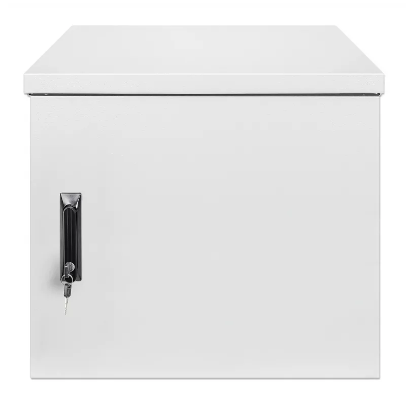 Caixa de parede industrial Intellinet IP55 19 polegadas com ventoinhas integradas, 12HE 600 mm de profundidade, unidade de ventilação de duas ventoinhas montada no teto, caixa à prova de pó e água, montada, cinzento-claro RAL7035