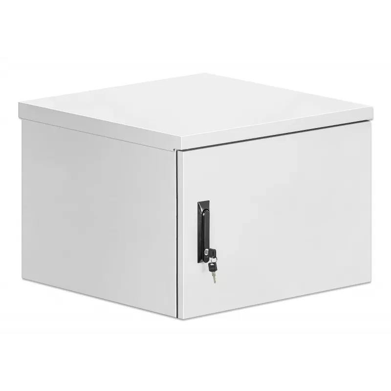Caixa de montagem na parede industrial Intellinet IP55 19 polegadas com ventoinhas integradas, 9HE 600 mm de profundidade, unidade de ventilação de duas ventoinhas montada no teto, caixa à prova de pó e água, montada, cinzento-claro RAL7035