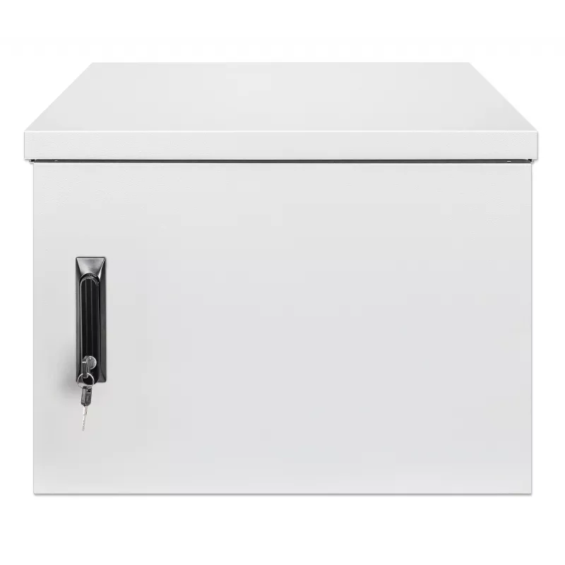 Caixa de montagem na parede industrial Intellinet IP55 19 polegadas com ventoinhas integradas, 9HE 600 mm de profundidade, unidade de ventilação de duas ventoinhas montada no teto, caixa à prova de pó e água, montada, cinzento-claro RAL7035