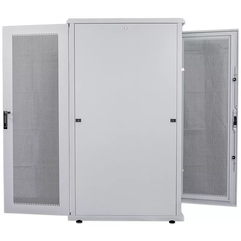 Armário de servidor Intellinet 19 polegadas – autónomo, 42U, 600 x 1000 mm (L x P), cinzento, montado, máx. 1500 kg, fecho de porta multiponto, um fecho por painel lateral, profundidade útil 123 a 773 mm, IP20, rack, aço