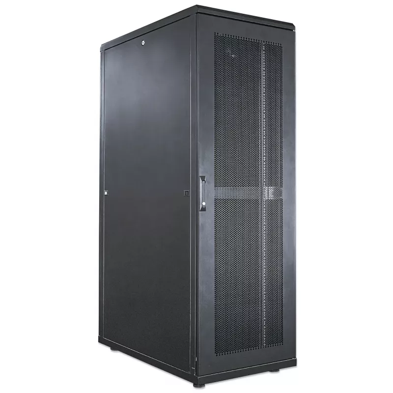 Armário de servidor Intellinet 19 polegadas – autónomo, 42HE, 600x1000mm (largura x profundidade), preto, Flatpack, máx. 1500kg, fechadura de porta multiponto, uma fechadura por painel lateral, profundidade útil 123 a 773mm, IP20, rack, aço