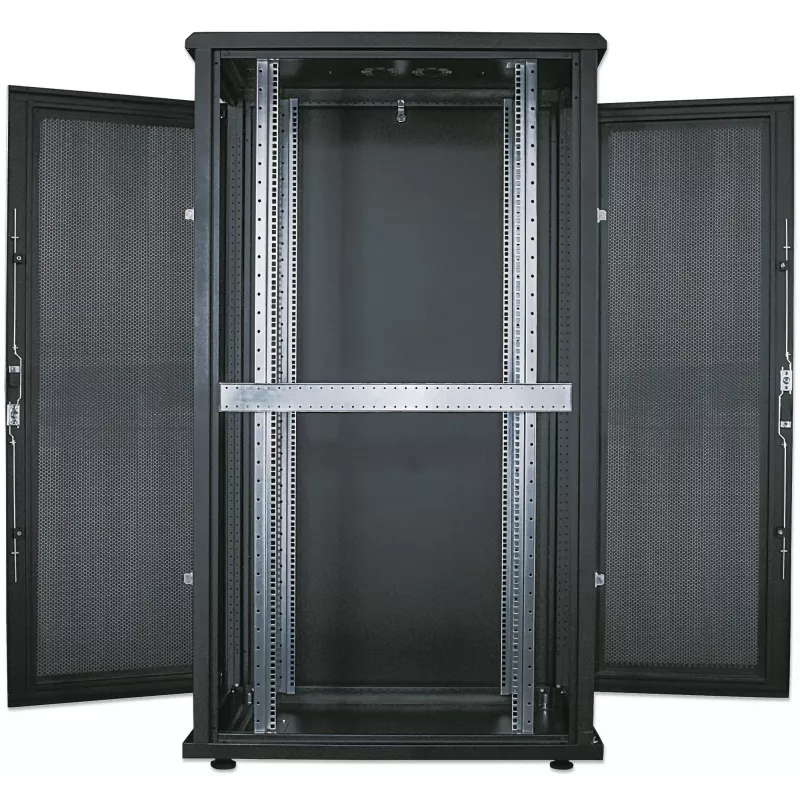 Armário de servidor Intellinet 19 polegadas – autónomo, 42HE, 600x1000mm (largura x profundidade), preto, Flatpack, máx. 1500kg, fechadura de porta multiponto, uma fechadura por painel lateral, profundidade útil 123 a 773mm, IP20, rack, aço