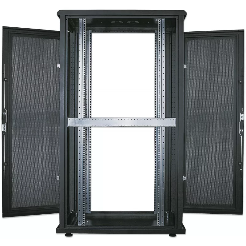 Armário de servidor Intellinet 19 polegadas – autónomo, 42HE, 600x1000mm (largura x profundidade), preto, Flatpack, máx. 1500kg, fechadura de porta multiponto, uma fechadura por painel lateral, profundidade útil 123 a 773mm, IP20, rack, aço