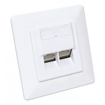 Tomada de parede RJ45 blindada Intellinet 2 portas Cat6a 10G para embutir com moldura, STP, branco sinal RAL9003
