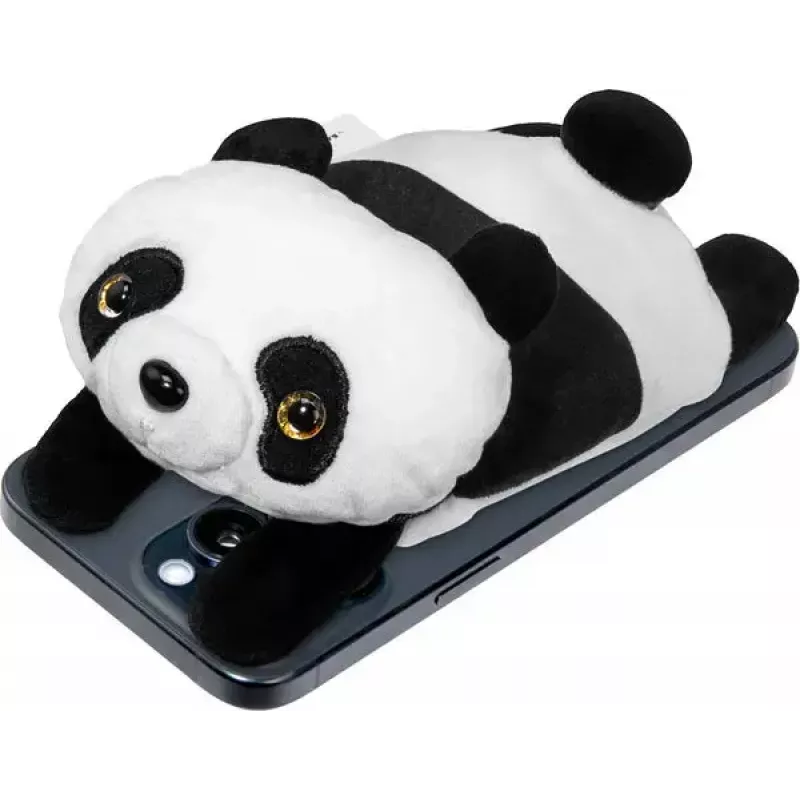 Carteira LAUT MAGMOJI — carteira compatível com MagSafe com design de panda, ABS/peluche/tecido/metal/nylon, preto e branco