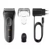 Braun Series 3 Series 3000 Máquina de barbear, Máquina de barbear de folha, Preto, 2 SensoFoil, LED, Funcionamento, Rede/Bateria