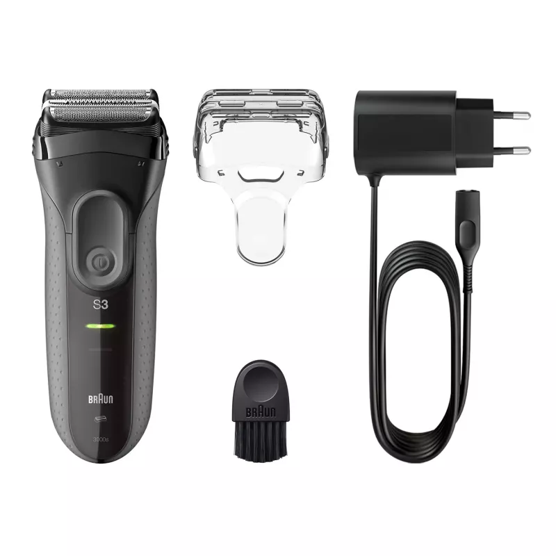 Braun Series 3 Series 3000 Máquina de barbear, Máquina de barbear de folha, Preto, 2 SensoFoil, LED, Funcionamento, Rede/Bateria