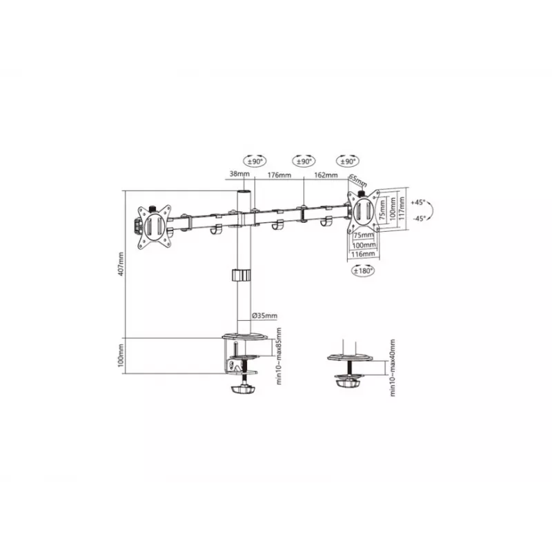 Equip Suporte de mesa para monitor duplo articulado de 17 a 32 polegadas