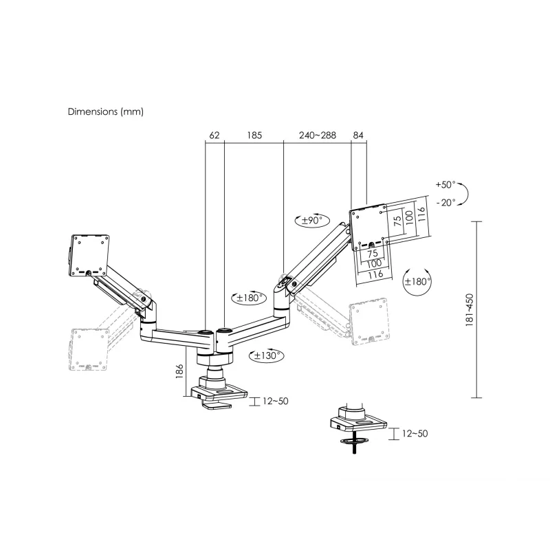 Equip Suporte de mesa para monitor duplo de alta capacidade de 17 a 35 polegadas, Branco