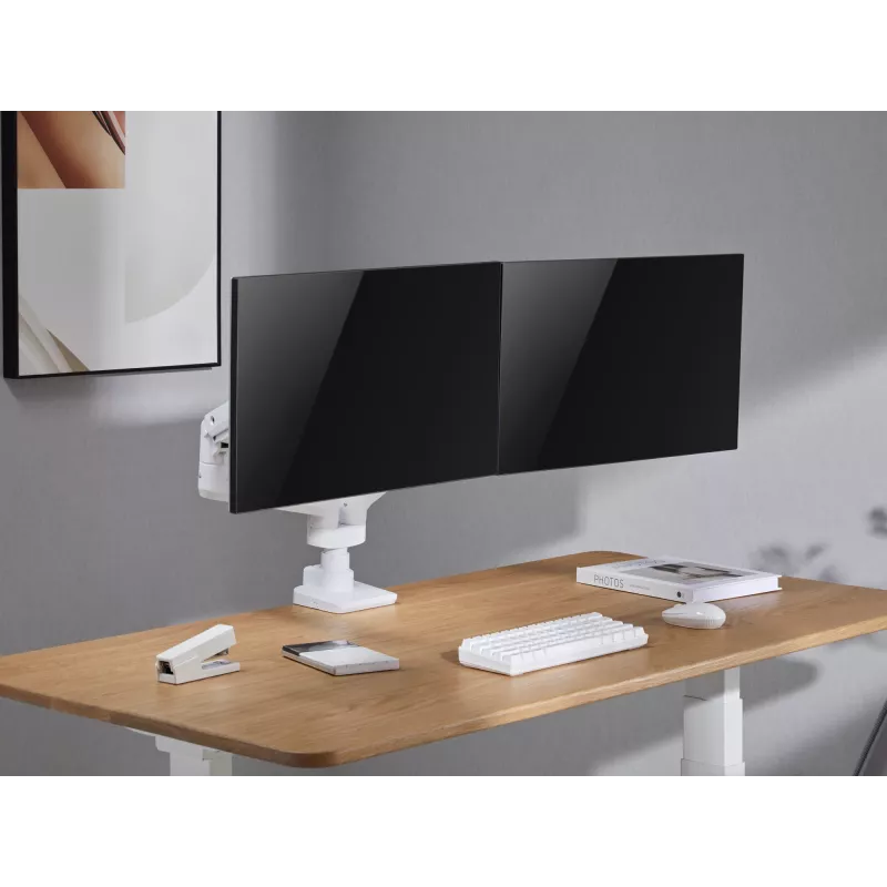 Equip Suporte de mesa para monitor duplo de alta capacidade de 17 a 35 polegadas, Branco