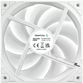Ventoinha de arrefecimento DeepCool FD14 ARGB branca 140mm 3em1 — 140 mm, ARGB, branca, pack de 3