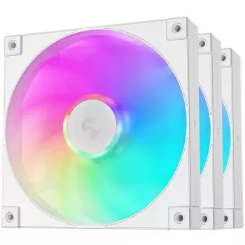 Ventoinha de arrefecimento DeepCool FD14 ARGB branca 140mm 3em1 — 140 mm, ARGB, branca, pack de 3