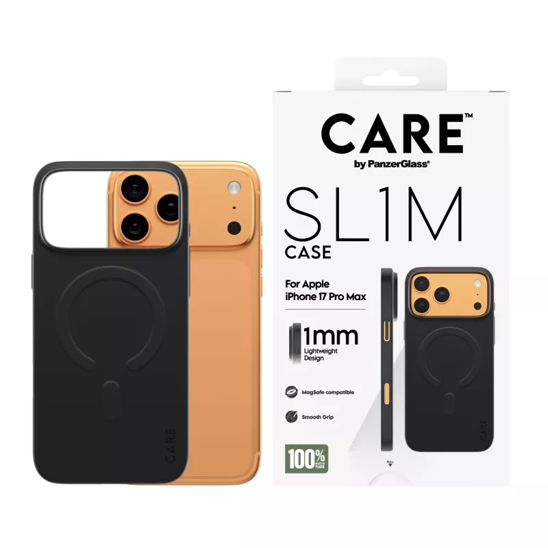 Capa para telemóvel PanzerGlass CARE™ SL1M preta com MagSafe para iPhone 17 Pro Max