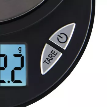 Balança de cozinha elétrica Xavax Jewel preta oval — máx. 0,5 kg, precisão 0,1 g, pilha CR2032, 130×100×15 mm